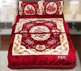 4pcs Embossed Bed Cover Set Double Bed-Maroon-597